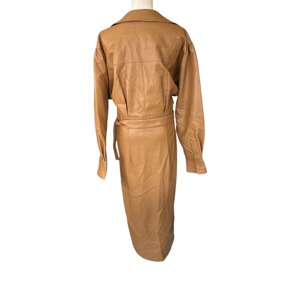 Nicholas Gayle‎ Faux Leather Wrap Front Midi Dress Cigar Tan Brown Size 6 NWT - Picture 4 of 13